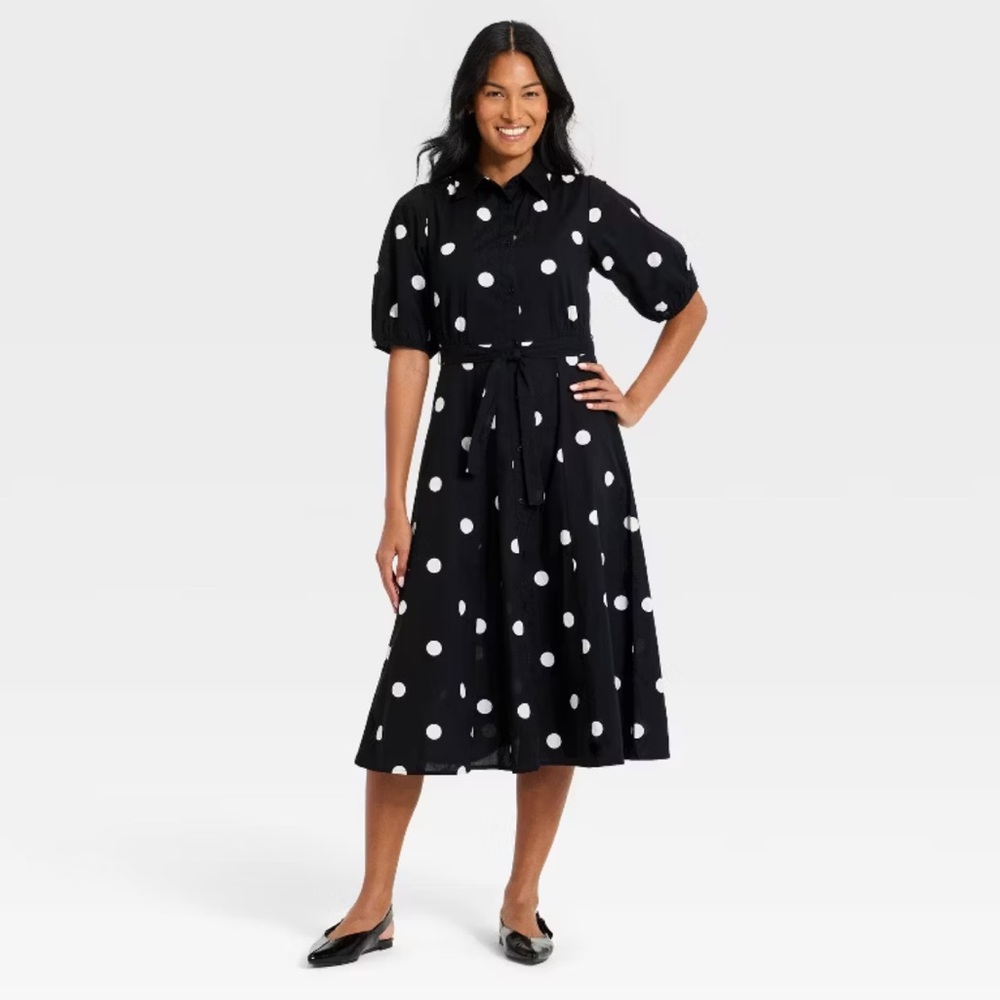 Women’s Balloon Short Sleeve Button-Down Midi Shirtdress